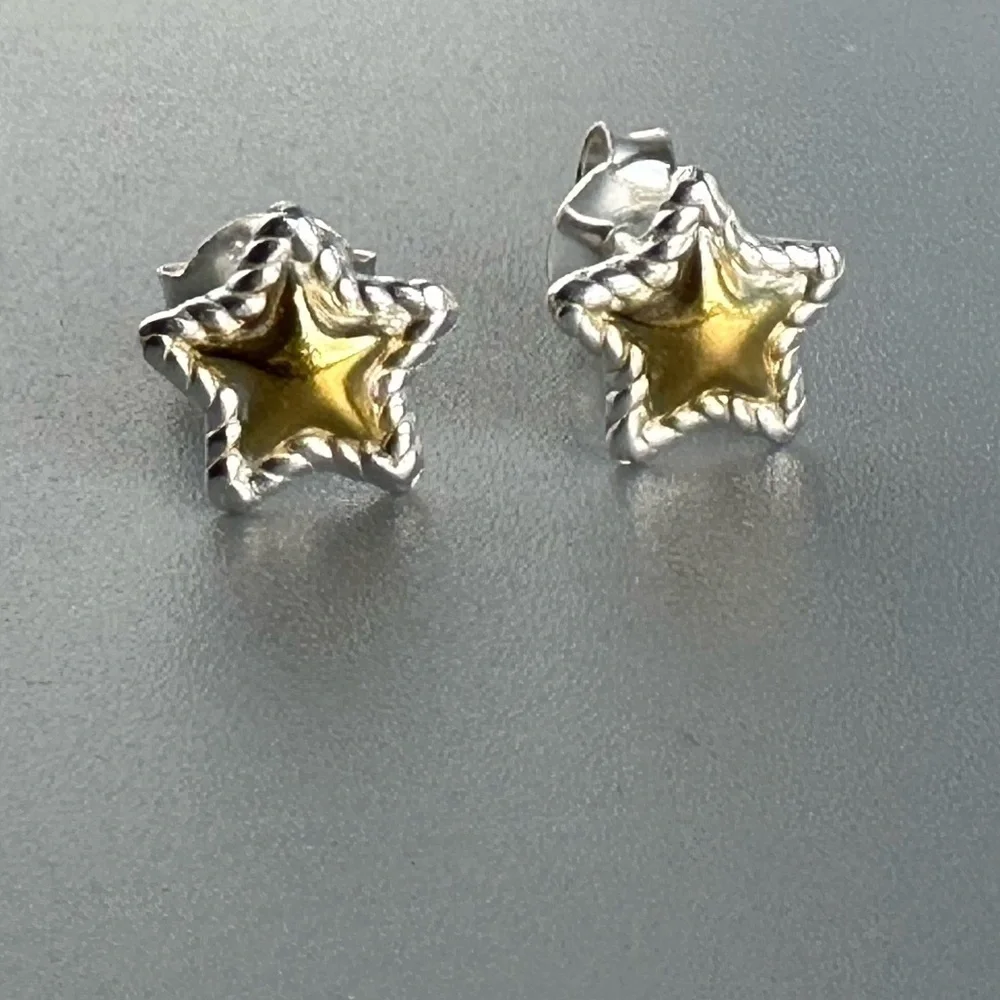 Sterling Silver Two Tone Tiny Star Studs